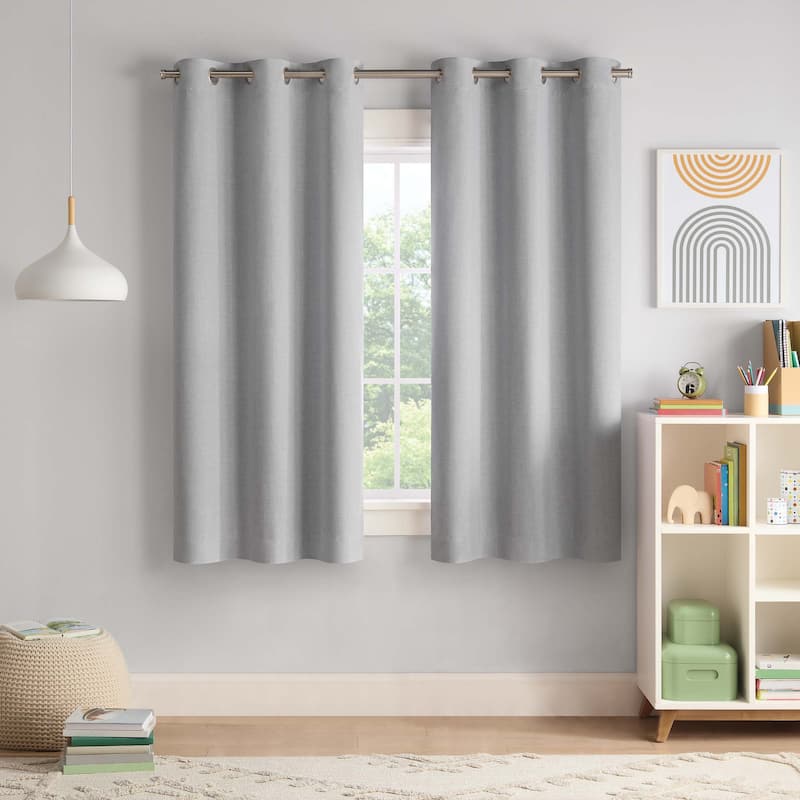 Eclipse Kids Chambray Solid 100% Blackout Grommet Curtain Panel - 63x40 - Grey