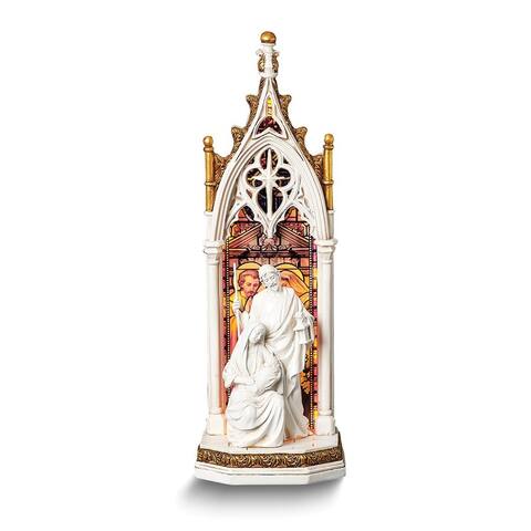 Curata Studio Holy Family Led Lighted Arched Window Stone Resin Figurine