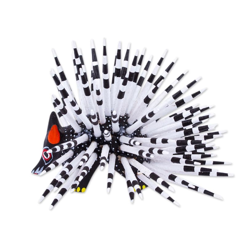 Novica Handmade Cute Porcupine In Black Wood Alebrije Figurine