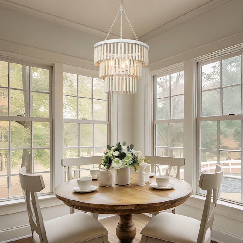 Farmhouse 3-Light White Wood Chandelier 3-Tiers Empire Pendant Lights - 18.5 "