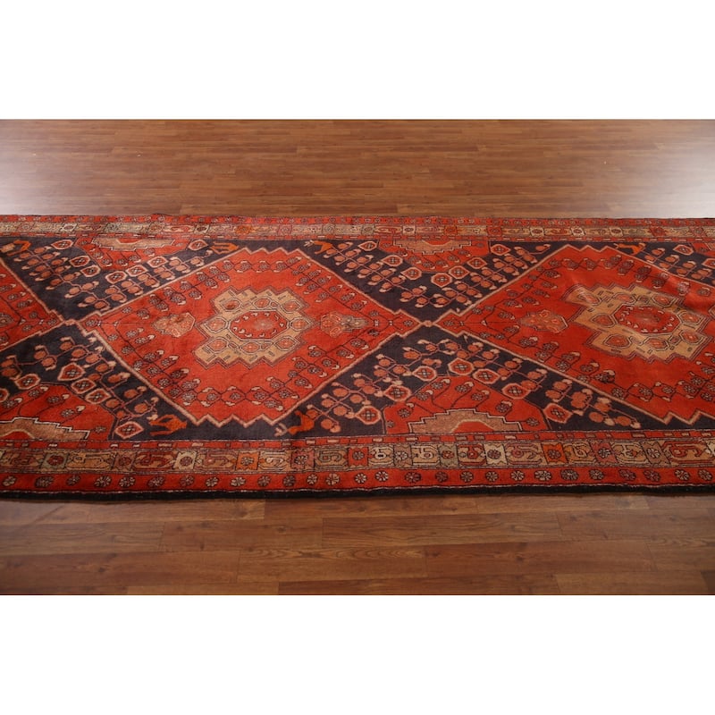 Geometric Zanjan Persian Vintage Area Rug Hand-knotted Wool Carpet - 4'11"x 12'11"