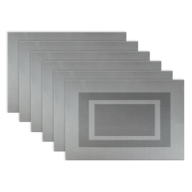 Design Imports Silver Doubleframe Kitchen Placemat Set (Set of 6) - Bordered Gray - Rectangle
