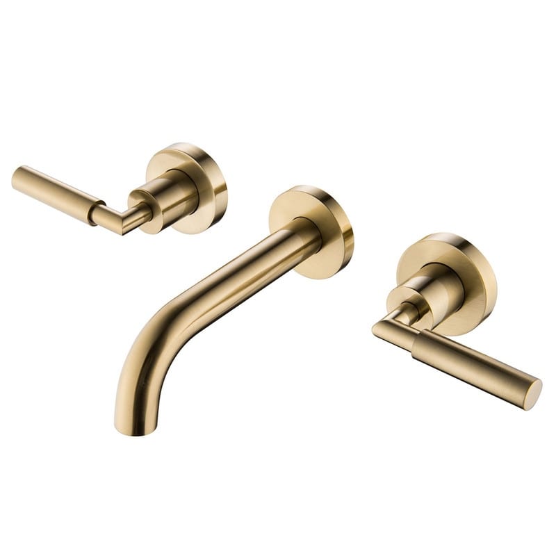 Double Handle Wall Mount Bathroom Sink Faucet, Gold/Black