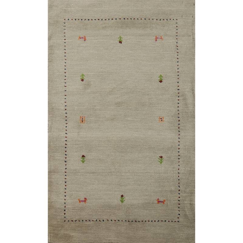 Hand Knotted Oriental 100% Wool Carpet Tribal Animal Pictorial Beige & Ivories Gabbeh Area Rug - 4' 11'' X 3' 1''