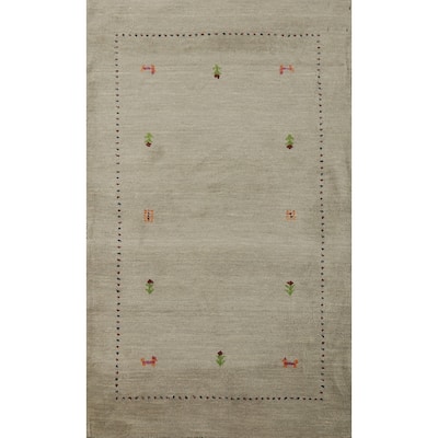 Hand Knotted Oriental 100% Wool Carpet Tribal Animal Pictorial Beige & Ivories Gabbeh Area Rug - 4' 11'' X 3' 1''