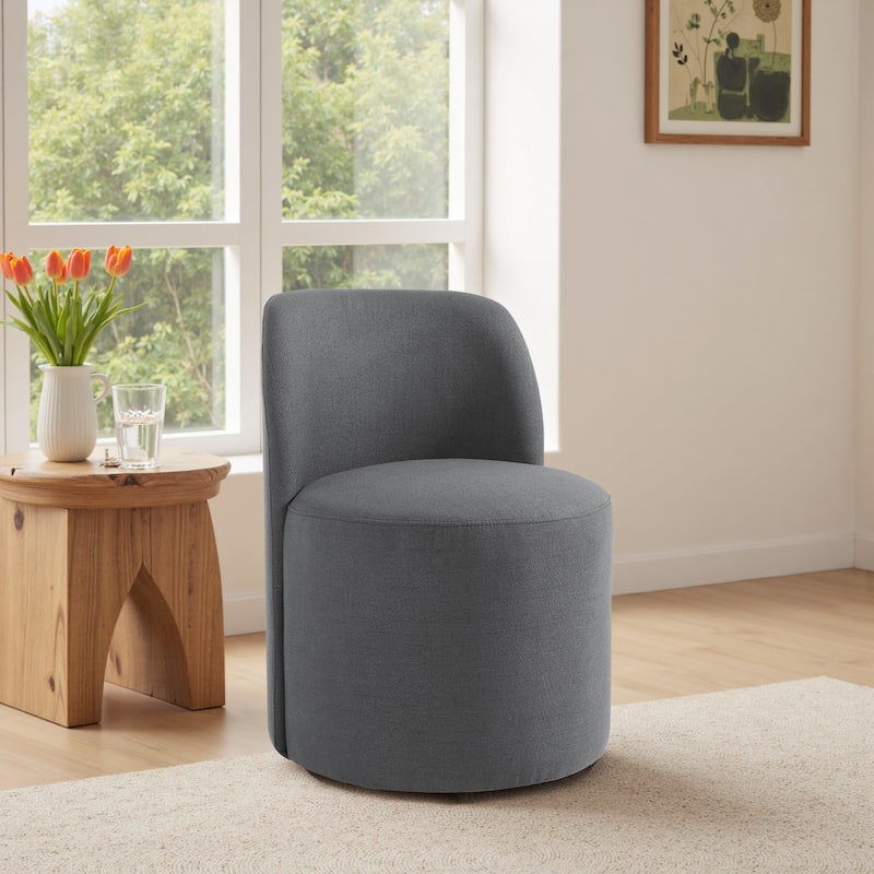 Modern Linen Upholstery Dining Chair Barrel Chair - LINEN - DARK GRAY
