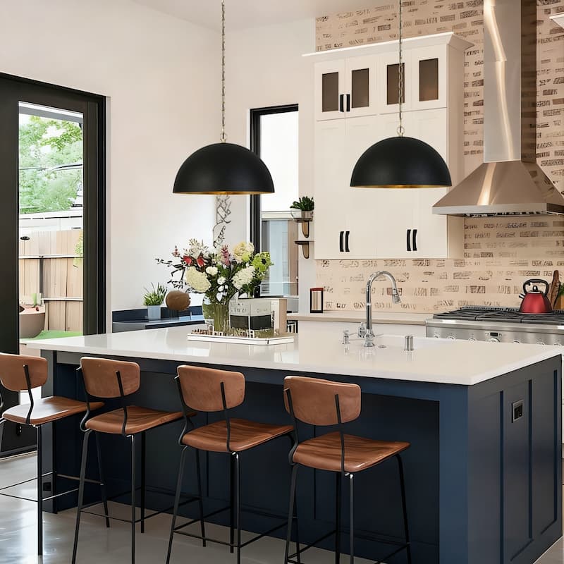 Modern Industrial 1-Light Oversized Black Gold Pendant Semi-Circular Design Chandelier for Dining Room