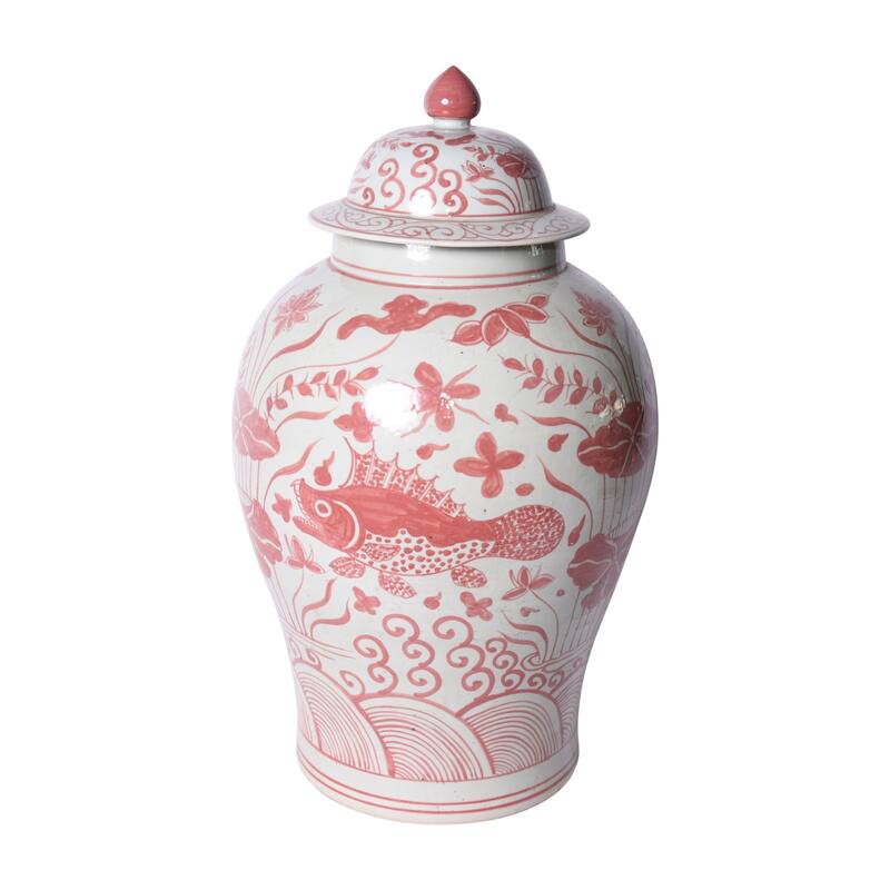 Coral Red Fish Temple Jar