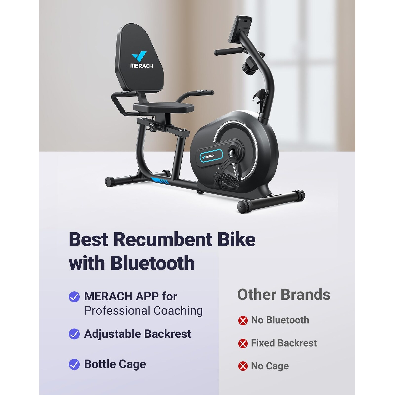 MERACH Recumbent Exercise Bike For Home With Smart Bluetooth And Exclusive App Connectivity LCD Heart Rate Handle Magnetic Recumbent Bikes S08