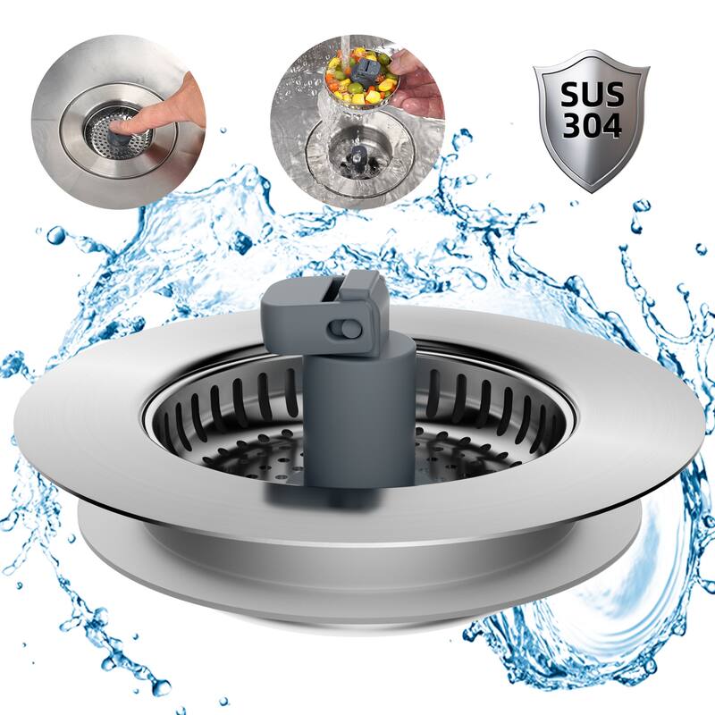 3 in 1 Kitchen Sink Drain Strainer for US Standard 3-1/2" Drain - Stainless Steel