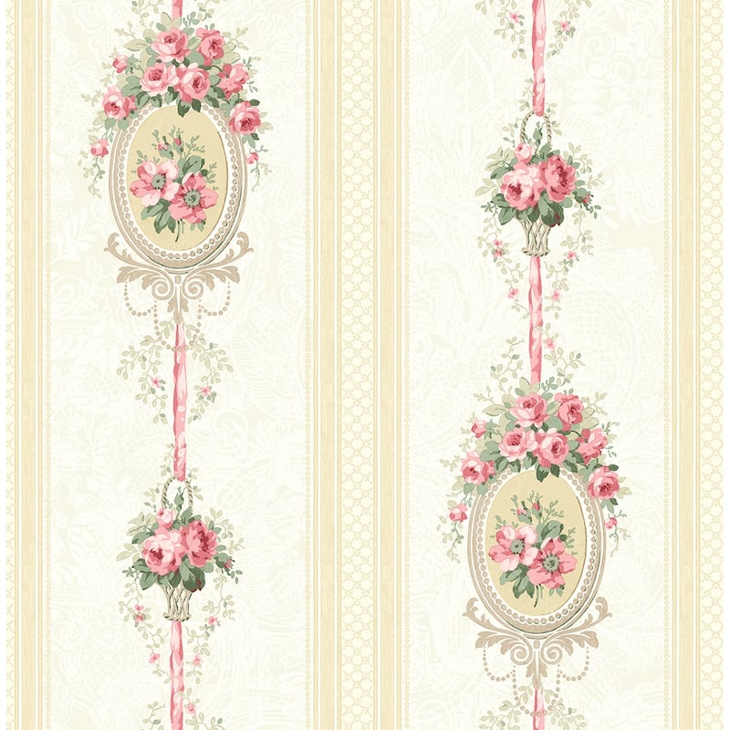 Seabrook Designs Yvette Cameo Stripe Unpasted Wallpaper - 20.5 in. W x 33 ft. L - Blonde & Rose