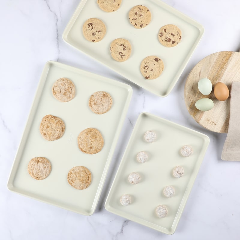 Martha Stewart 3-Piece Cookie Sheet Set - 13", 15", 17" Baking Pans, Ceramic Nonstick, PFA-Free, Carbon Steel