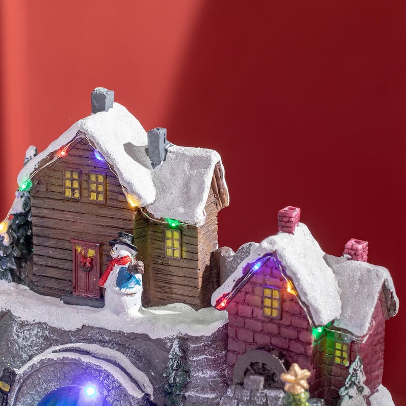 HOMCOM Christmas Village, Skating Pond Animated Winter Wonderland Set with Multicolored LED Light
