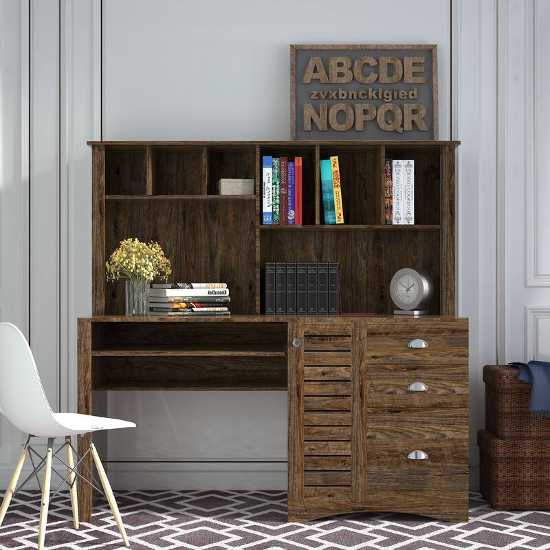 Home Office Computer Desk with Hutch,Dark brown