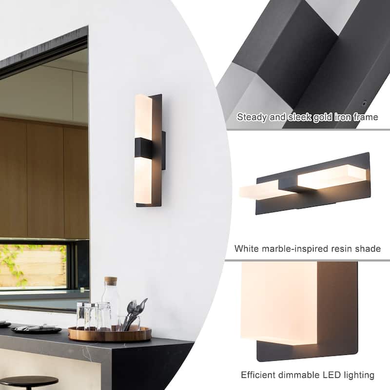 Dimmable LED Wall Sconce - Matte Black T-Shaped Frosted Acrylic