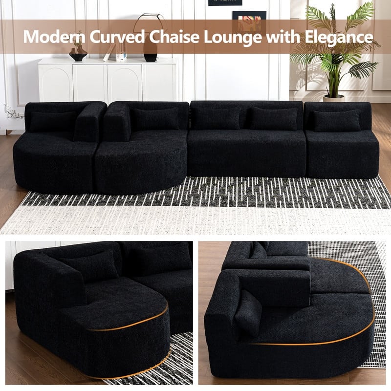 Free Combination Upholstered Sectional Sofa, Sofa Set with Curved Chaise Lounge, Large Floor Couch with Pillows
