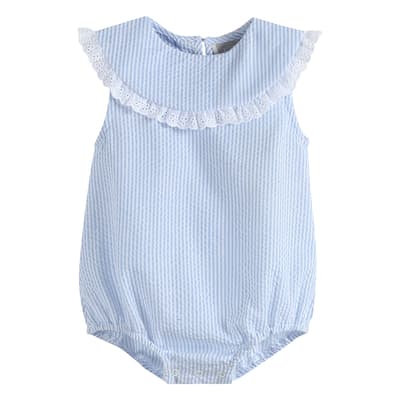 Lil Cactus Light Blue Seersucker Collared Bubble Romper