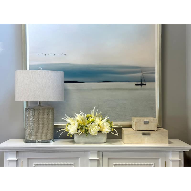 Peony, Fern and Sedum Arrangement in a Ceramic Pot