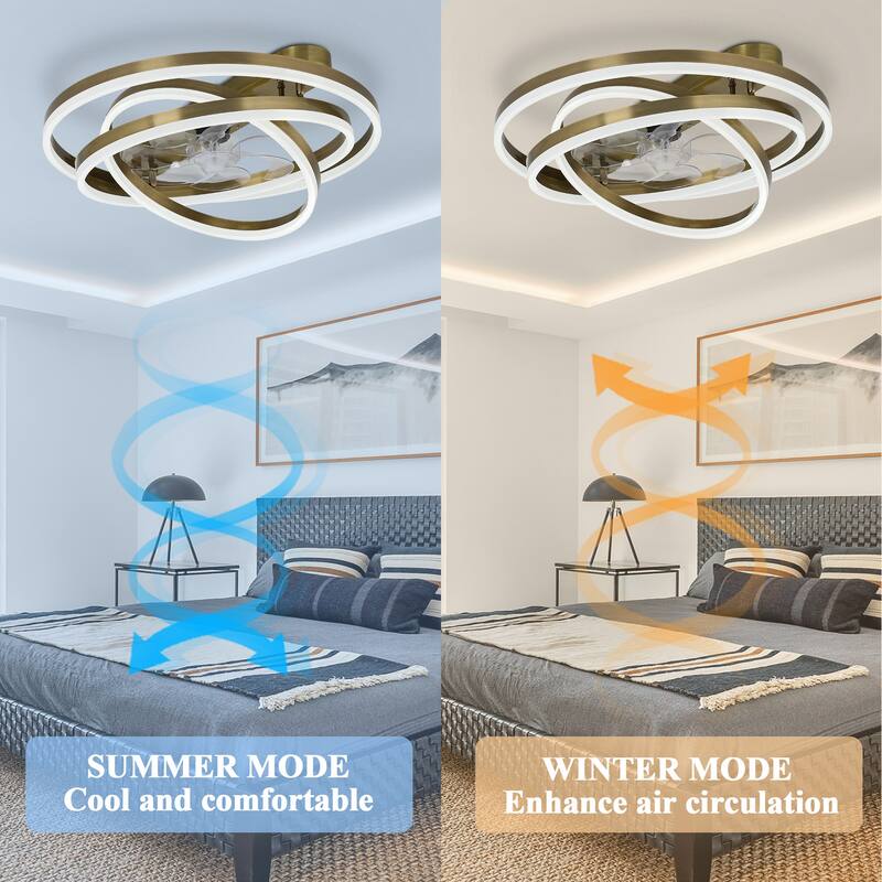 Cusp Barn 24 Inch Low Profile DIY Shape Ceiling Fan with Lights, Flush Mount Silent DC Motor Fandelier, Dimmable LED Lighting