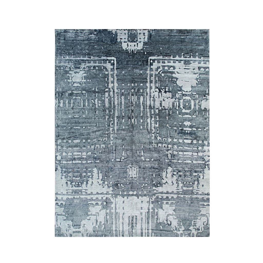 Gray Hand Knotted Wool and Viscose Classic Modern Rug, 9'1 x 12'3, plush cozy accent - L