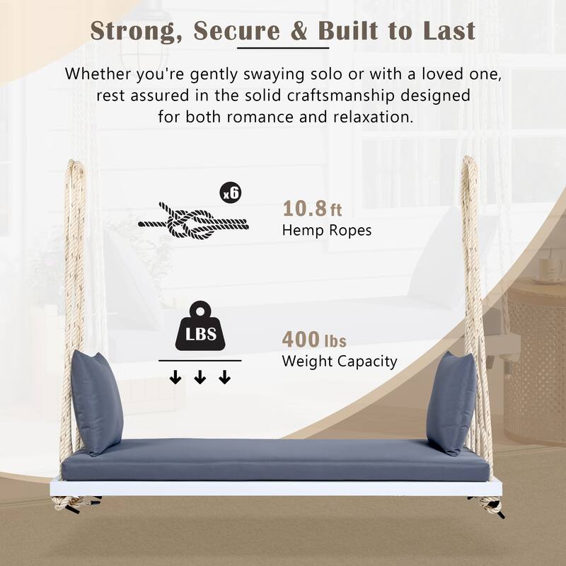 Hanging Porch Swing Bench with Cushion and Pillows