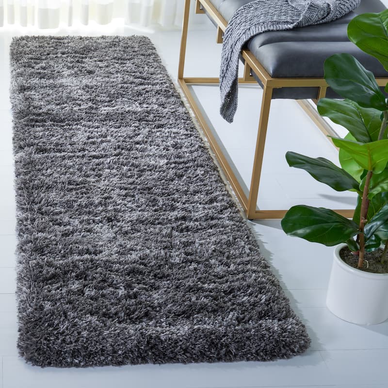 SAFAVIEH Iceland Shag Sabrina 2.6-inch Thick Rug - 2' x 8' Runner - Dark Grey/Ivory