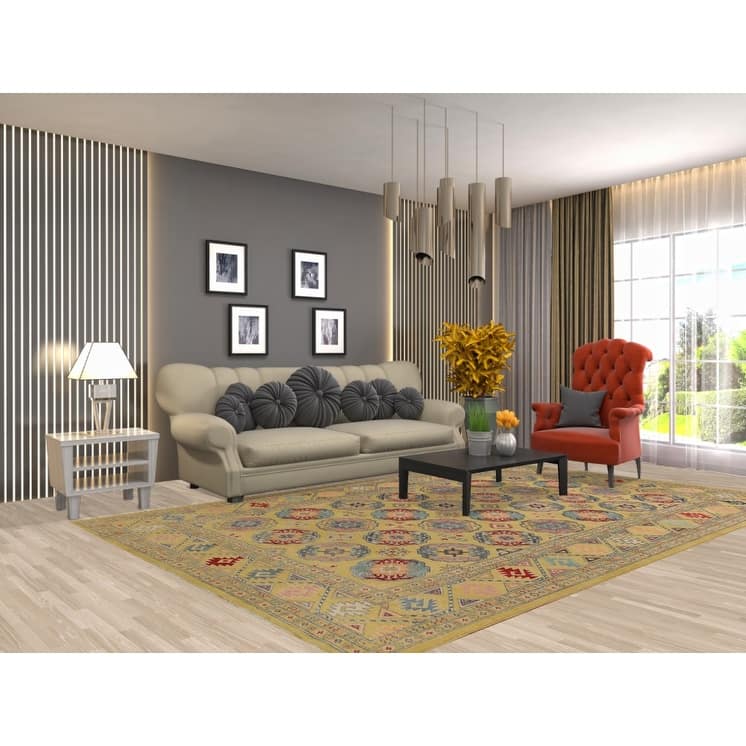 Geometric Kazak Area Rug Hand-Knotted Wool Carpet - 6'11" x 10'7"