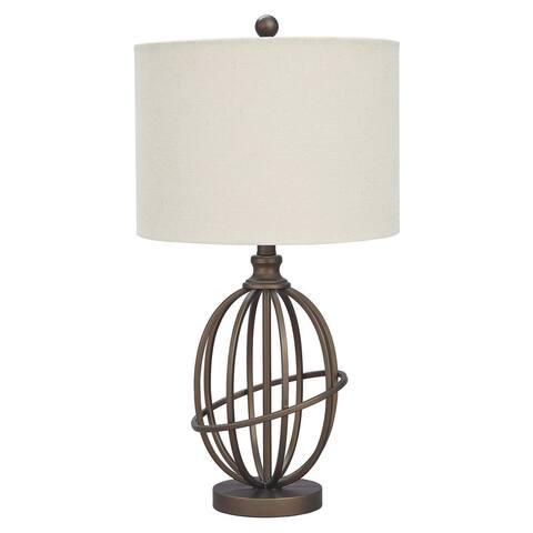 Armillary Metal Base Table Lamp with fabric Shade, White and Bronze - 25.88 H x 14 W x 14 L Inches