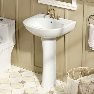 HOROW 22" x 19" Modern U-Shape Bathroom Pedestal Sink with Overflow and 3 Pre-Drilled Holes