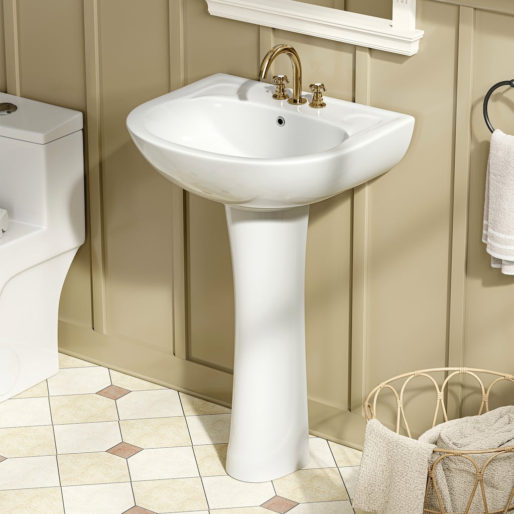 HOROW 21.7 in. W x 18.5 in. D Round Ceramic Pedestal Combo Bathroom Sink in White with Overflow Drain