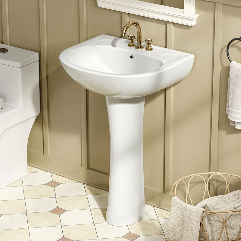 HOROW 21.7 in. W x 18.5 in. D Round Ceramic Pedestal Combo Bathroom Sink in White with Overflow Drain - White