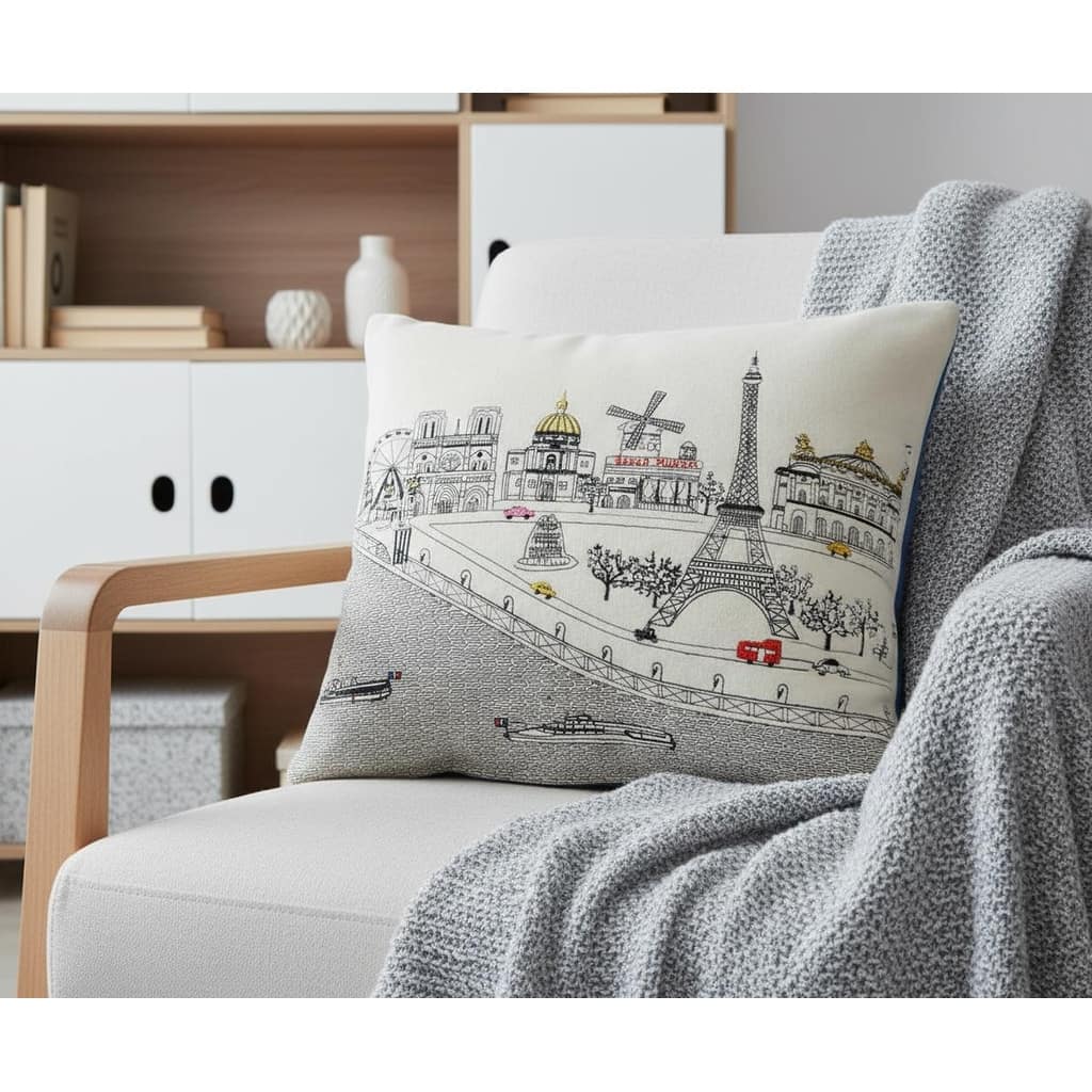 HomeRoots 25" White Paris Daylight Skyline Lumbar Decorative Pillow