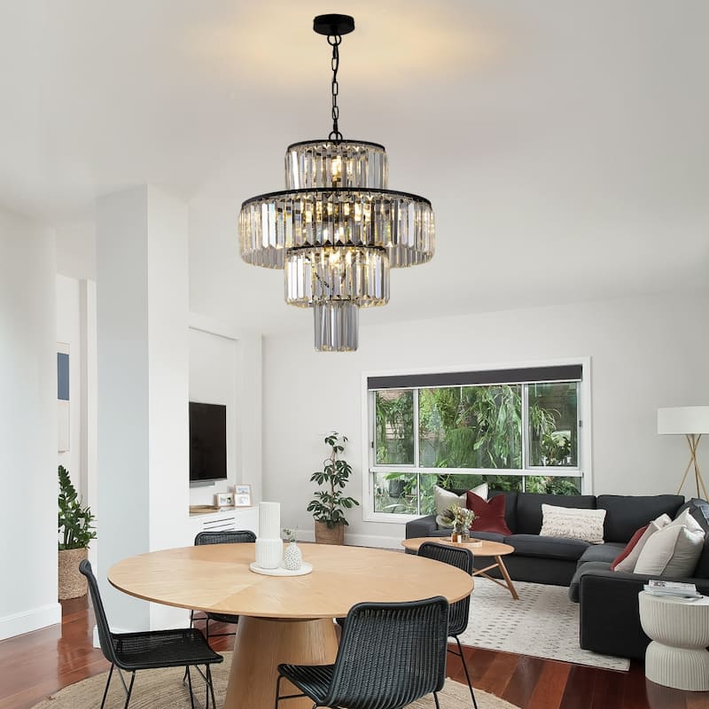 Luxury 19.7 Inch Crystal Chandelier Lights in Black Adjustable Height - black