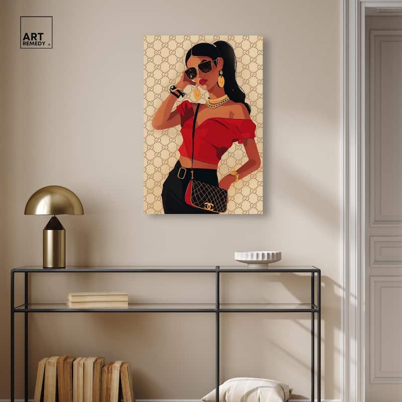 Her Stylish Red Look Canvas by Art Remedy, Gallery Wrapped