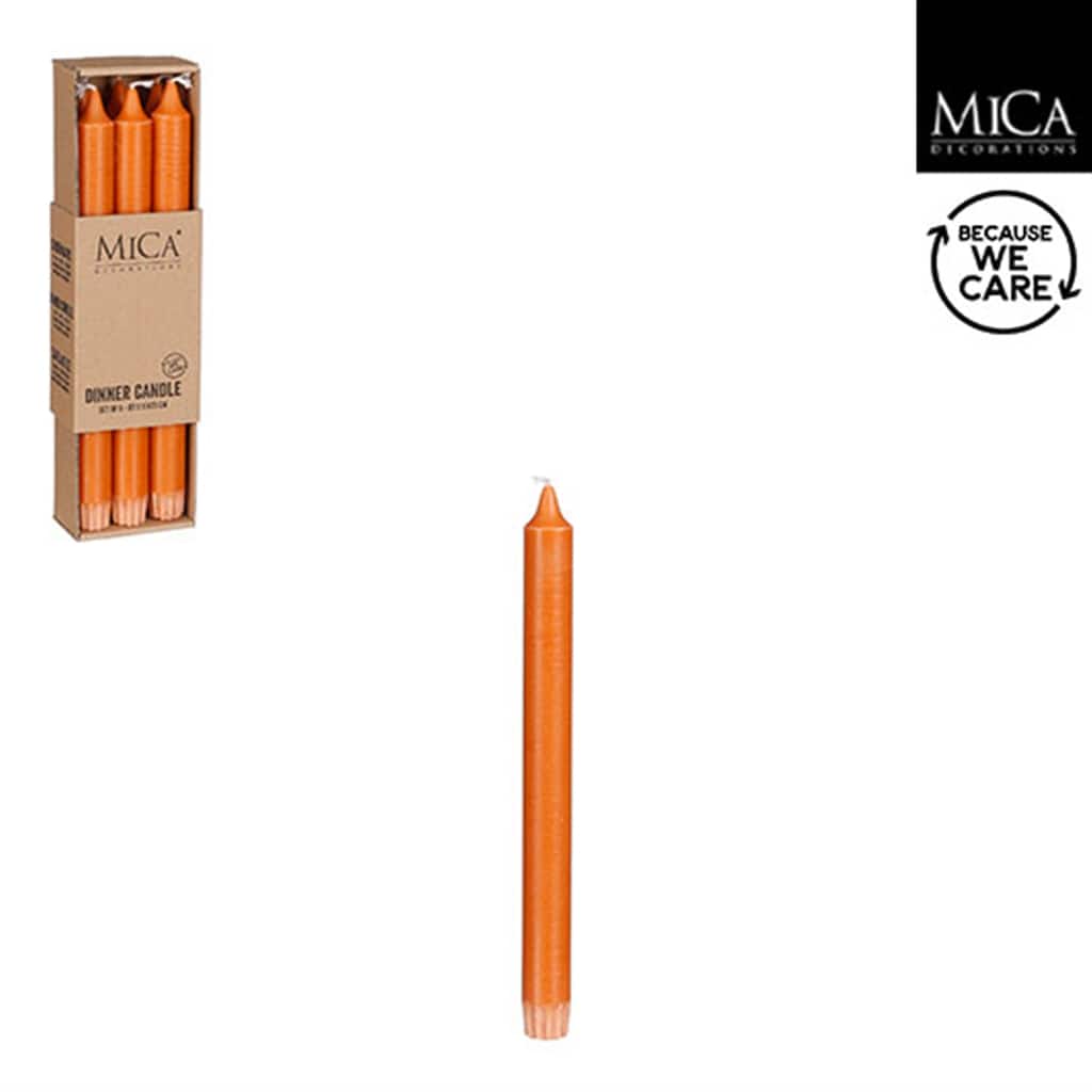 Set of 6 Stearin Taper Candles Orange-ST - Burn Time 9 Hours