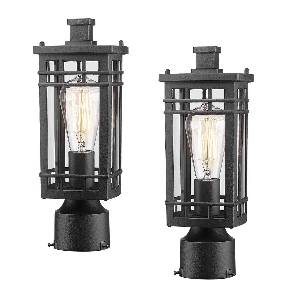 2 Pack Farmhouse Outdoor Lamp Post Light Fixtures Column Lights, Black Finish with Clear Glass Shade - 2-light