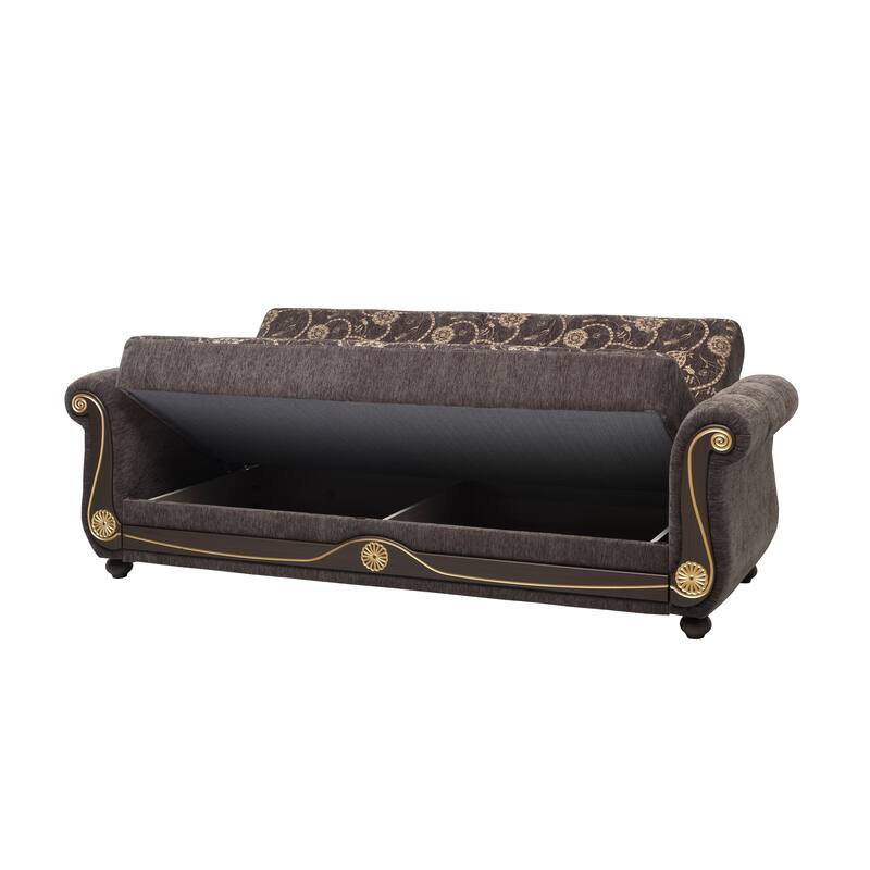 HomeRoots 95" Gray Chenille Convertible Futon Sleeper Sofa And Toss Pillows With Storage