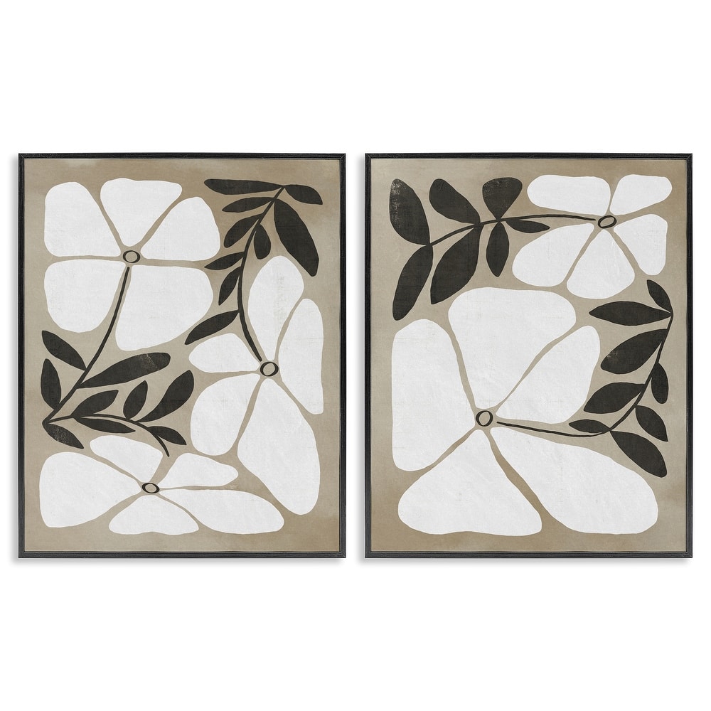 Stupell Neutral Bohemian Flowers Framed Giclee Art Design By Victoria Barnes (Set of 2)