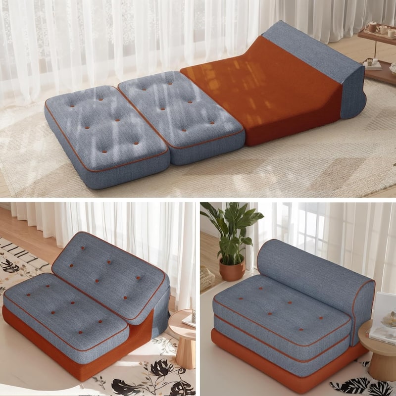 WOWMAX 3 in 1 Convertible Sleeper Sofa Bed 71"*48" Futon Sofa Bed Folding Couch, Ideal for Small Spaces, Living Room - Grey/Orange