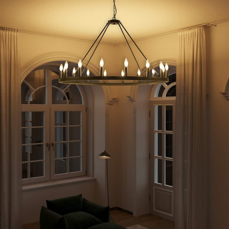 16-Light Modern Farmhouse Light Wagon Wheel Chandelier 43 Inch