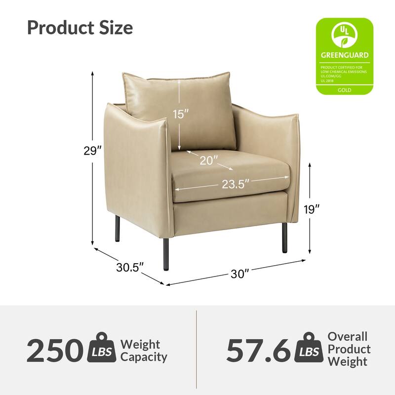 Jaime Modern Vegan Leather Accent Chair with removable Cushion by HULALA HOME