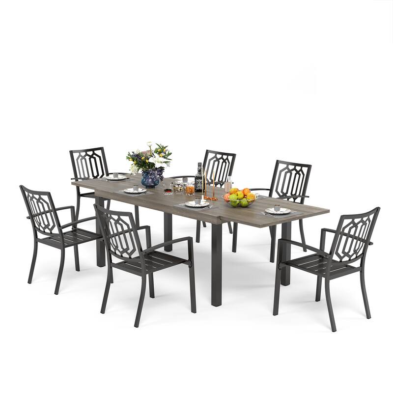 MAISON ARTS 7/9-Pieces Patio Dining Set with Metal Rectangle Expandable Table and Metal Stackable Chairs
