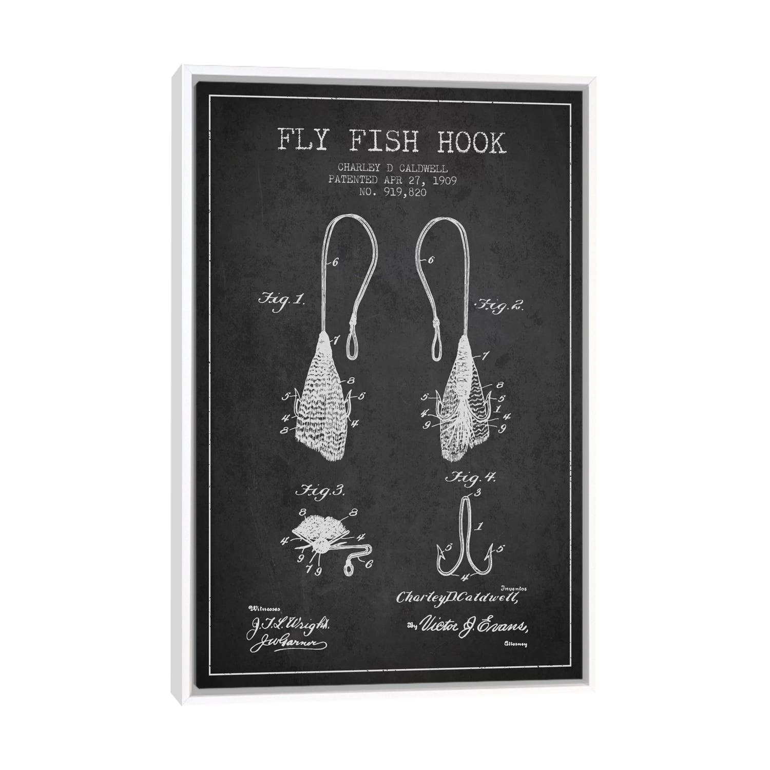 Aged Pixel Canvas Wall Decor Prints - Fishing Tackle Vintage Patent Blueprint ( Sports > Fishing art) - 40x26 in