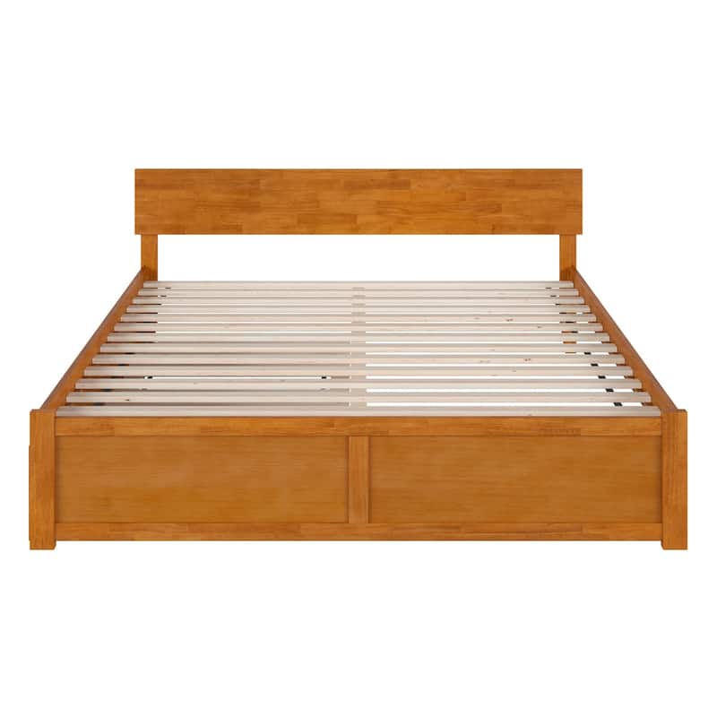 Vibes King Platform Bed with Footboard & Trundle - Solid Wood, Adjustable Headboard, Light Toffee Finish
