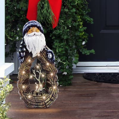 Alpine Corporation 21"H Indoor/Outdoor Christmas Statue with Carved Wood Look and LED Lights