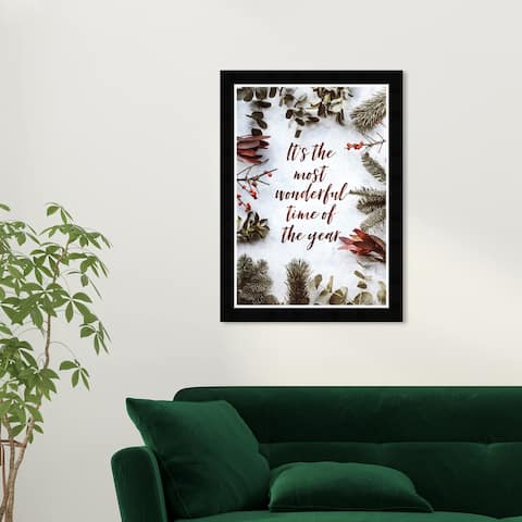 Wynwood Studio 'Wonderful Time ' Holiday and Seasonal Green Wall Art Framed Print
