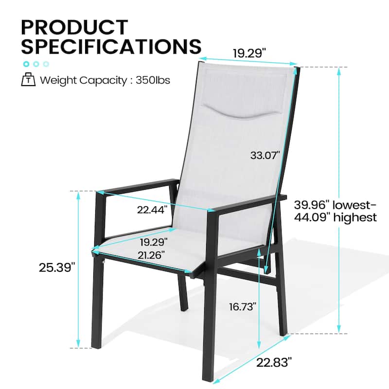 Patio Aluminium Folding Dining Chairs with Pneumatic Angle Adjustable Back