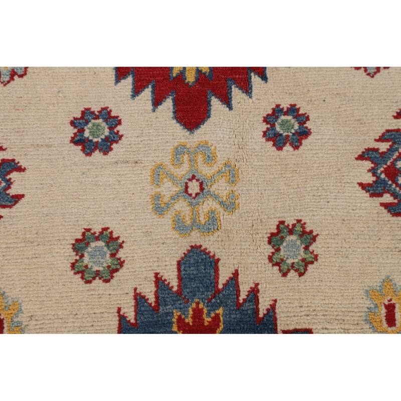 Beige / Ivory Traditional Kazak Oriental Area Rug Handmade Wool Carpet - 6'7" x 9'10"