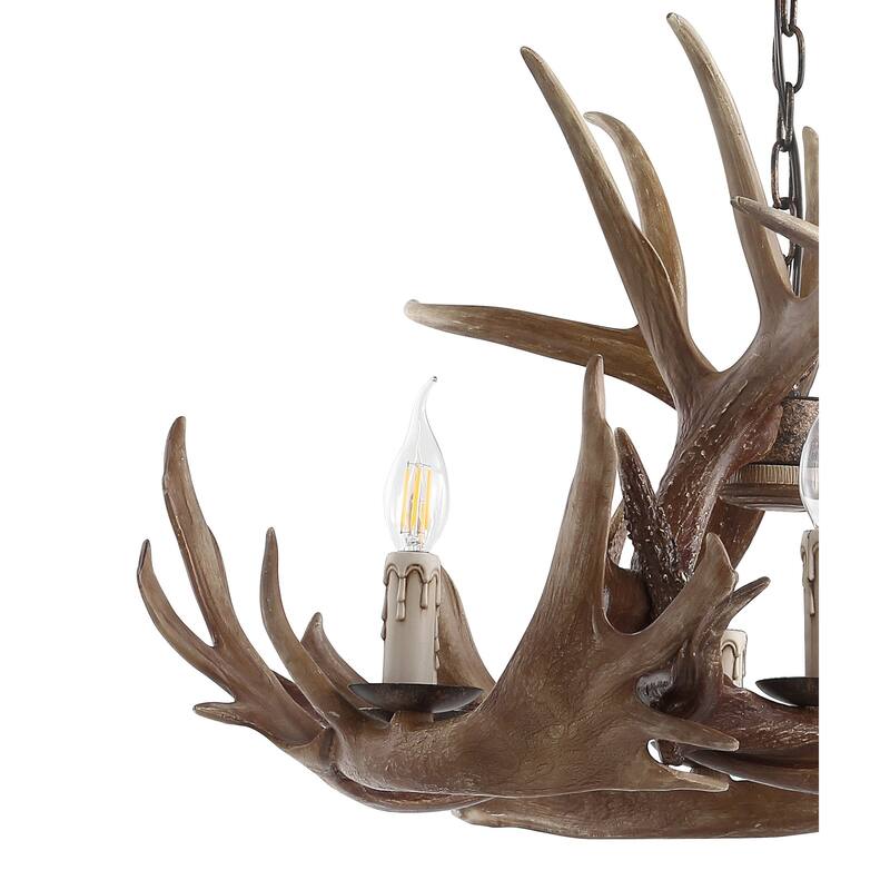 Apollo 28.5" Adjustable Resin Antler 6-Light Chandelier, Brown by JONATHAN Y