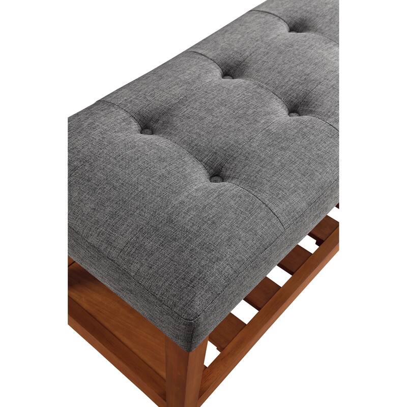 Charla Light Gray Fabric & Oak Finish Bench